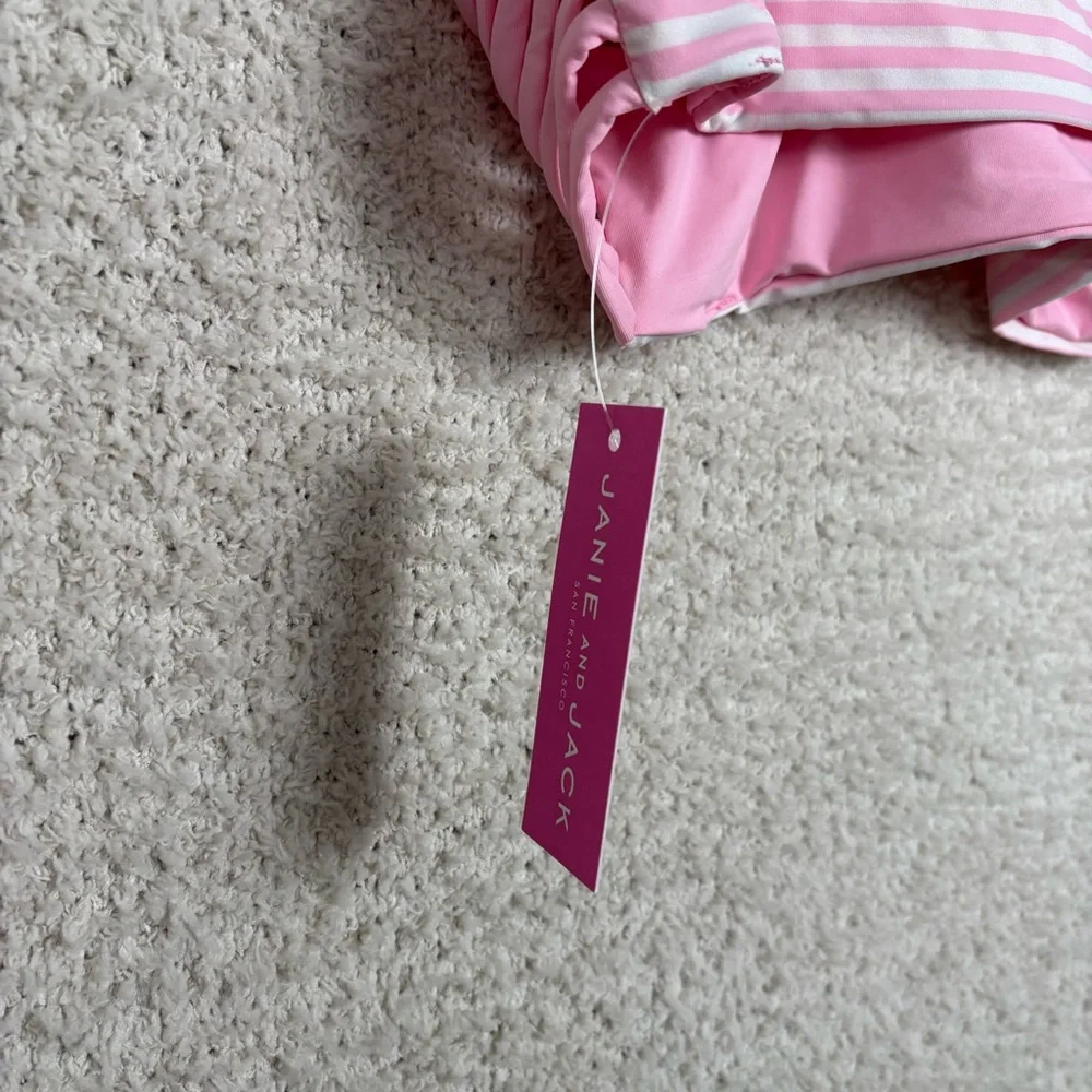 Janie and Jack Swim Top Girls M Pink White Striped‎ Reversable Bikini Top Beach